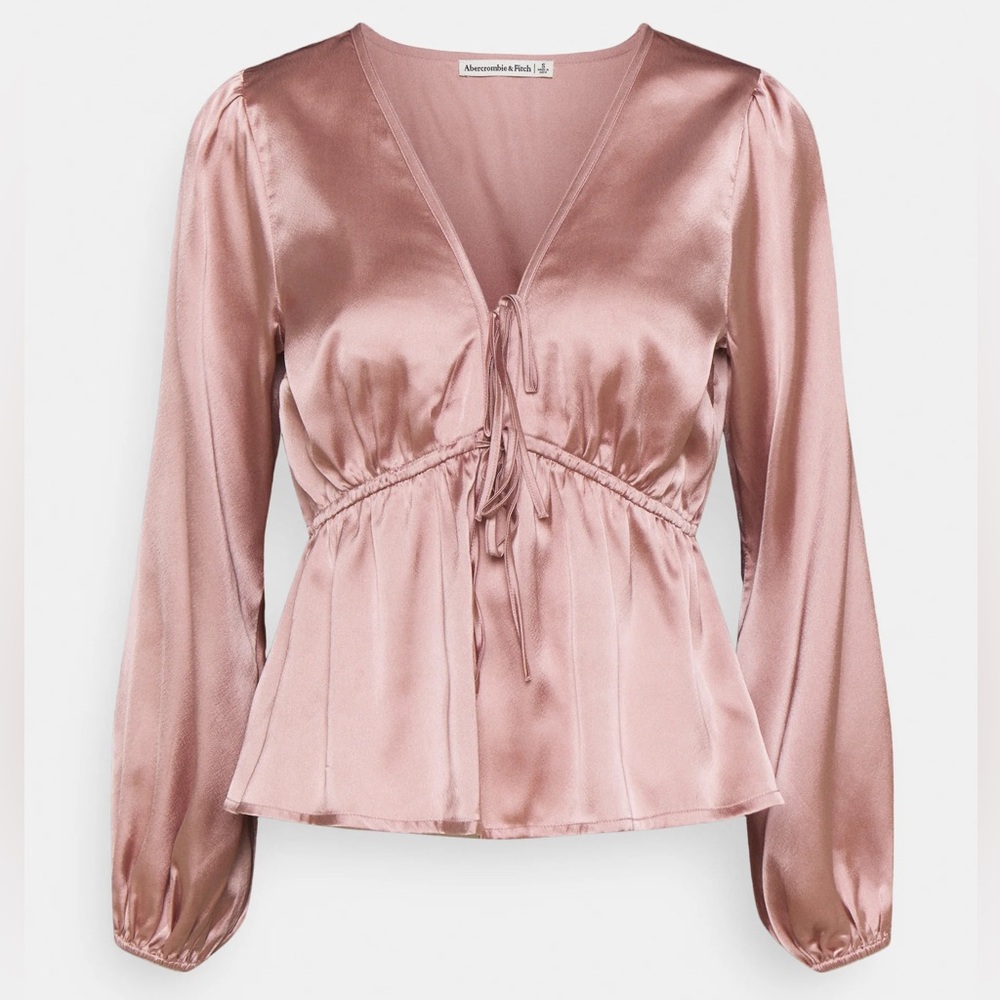 Abercrombie & Fitch Rose Satin Peplum Tie-Front Blouse